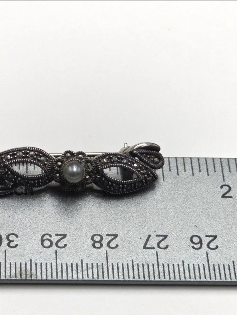 Vintage JJ Judith Jack Sterling Silver Pearl Marcasite Brooch